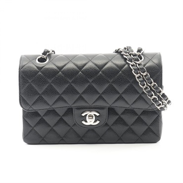 CHANEL Matelasse W flap chain Shoulder Bag A01113 Calf leather Black Used SHW CC