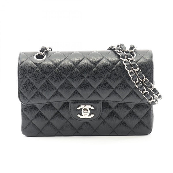 CHANEL Matelasse W flap chain Shoulder Bag A01113 Calf leather Black Used SHW CC