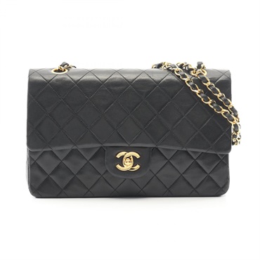 CHANEL Matelasse W flap chain Shoulder Bag A01112 Lambskin leather BK Used GHW