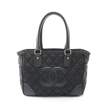 CHANEL Paris New York Line Hand Tote Bag Nylon leather Black Used Women CC Coco