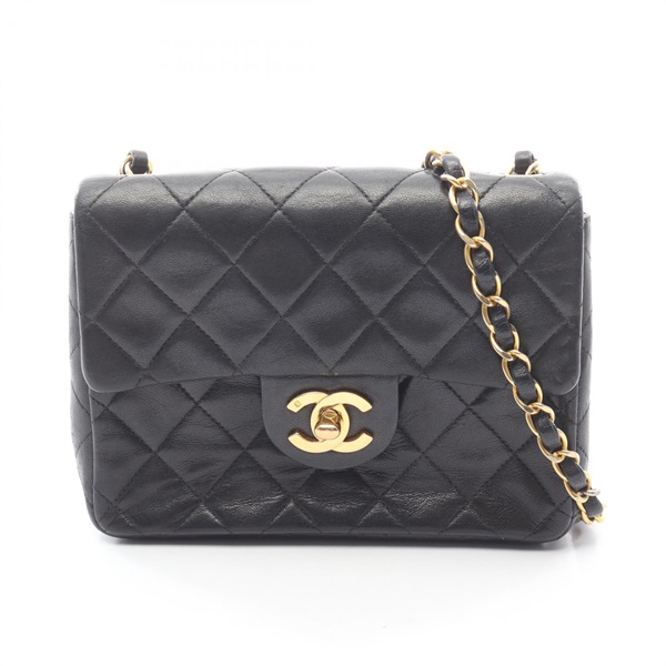 CHANEL Mini Matelasse chain crossbody Shoulder Bag Lambskin Black Used Women GHW