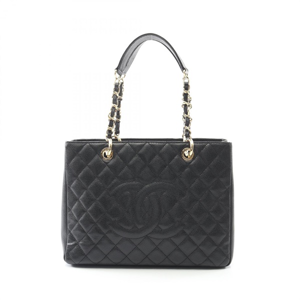 CHANEL Matelasse Grand Shopping GST Chain Tote Bag Grained calf Black Used GHW