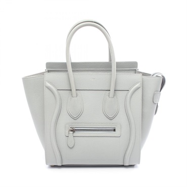 CELINE Luggage micro shopper Tote Handbag leather Blue Gray Used Women