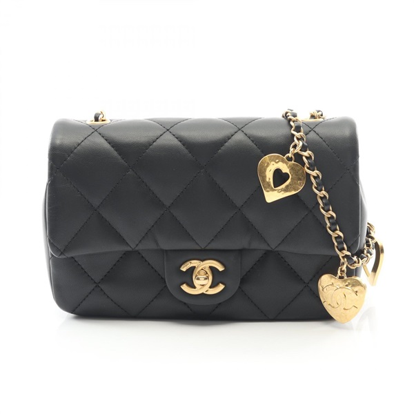 CHANEL Matelasse chian crossbody Shoulder Bag Lambskin leather Black Used GHW