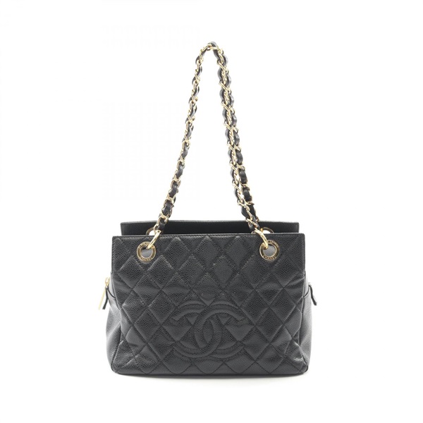 CHANEL Matelasse chain Shoulder tote Bag calf leather Black Used Women GHW CC