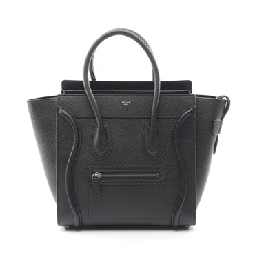 CELINE Luggage micro shopper tote Handbag leather Black Used Women