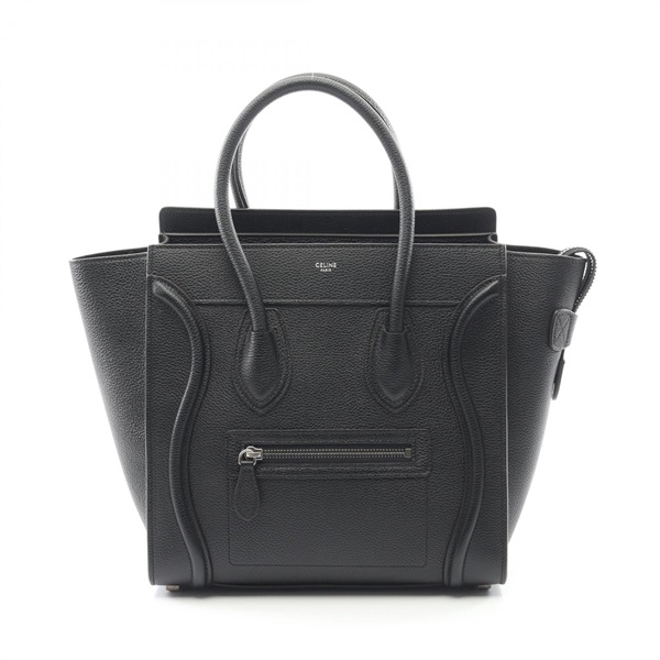 CELINE Luggage micro shopper tote Handbag leather Black Used Women