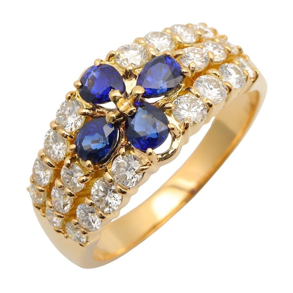JEWELRY Sapphire Diamond Ring 18KYG Yellow Gold Blue Used Women US Size 8