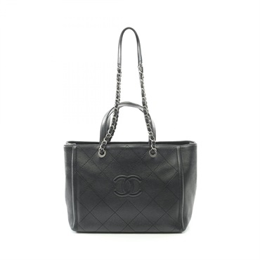 CHANEL COCO Mark Chain shoulder Tote Bag leather Black Used Women CC Coco SHW