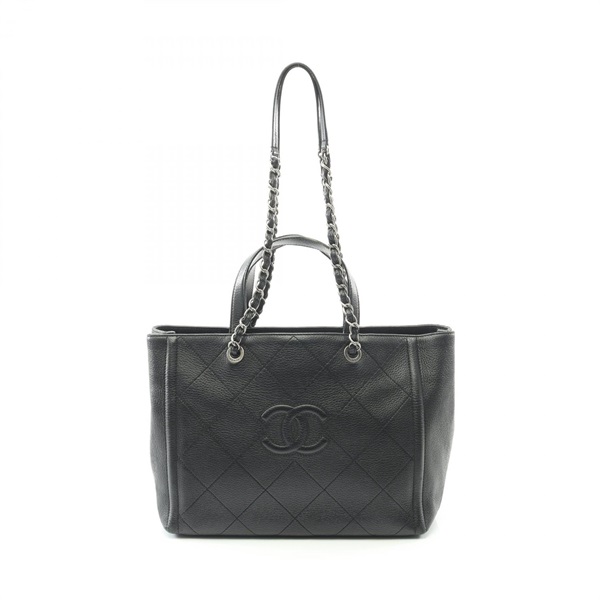 CHANEL COCO Mark Chain shoulder Tote Bag leather Black Used Women CC Coco SHW