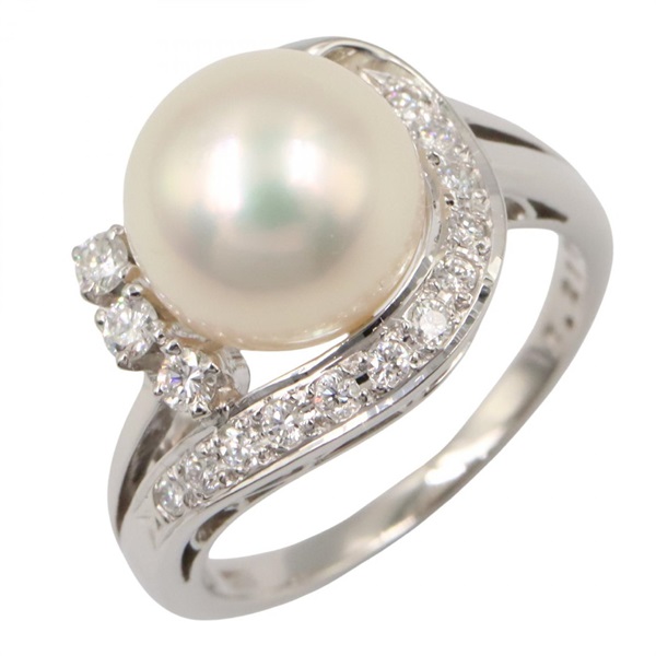 MIKIMOTO Pearl Diamond Ring Pt900 Platinum White Used Women US Size 5.25