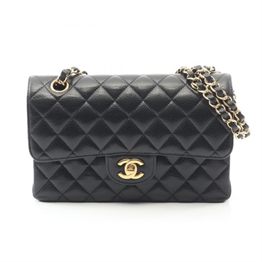 CHANEL Matelasse W flap chain Shoulder hand Bag A01113 leather Black Used GHW