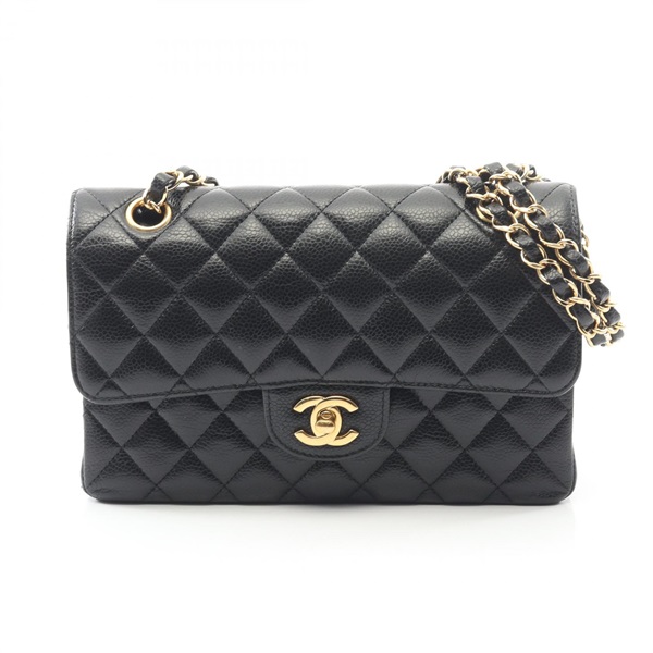 CHANEL Matelasse W flap chain Shoulder hand Bag A01113 leather Black Used GHW