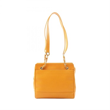 CHANEL Triple COCO Mark Tote shoulder Bag leather Calfskin Orange Used Women GHW