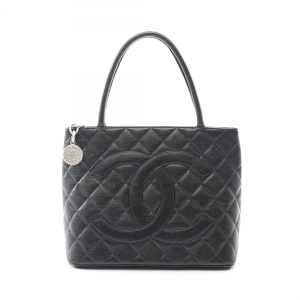 CHANEL Medallion tote hand Bag A01804 Grained Calf leather Black Used women CC
