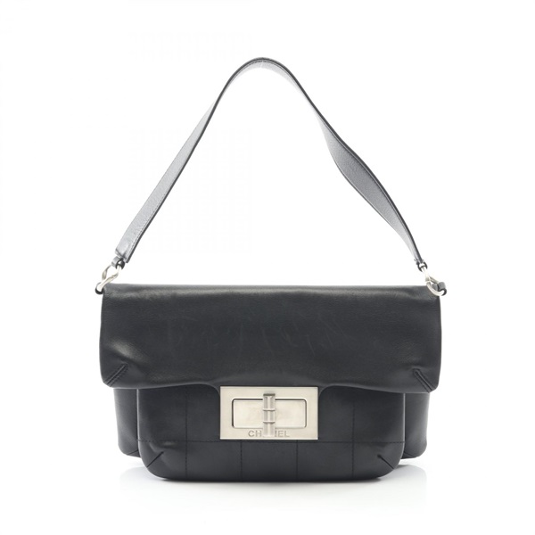 CHANEL 2.55 chocolate bar Shoulder hand Bag leather Black Used Women