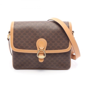 CELINE Macadam crossbody Shoulder Bag canvas leather Brown Used Women