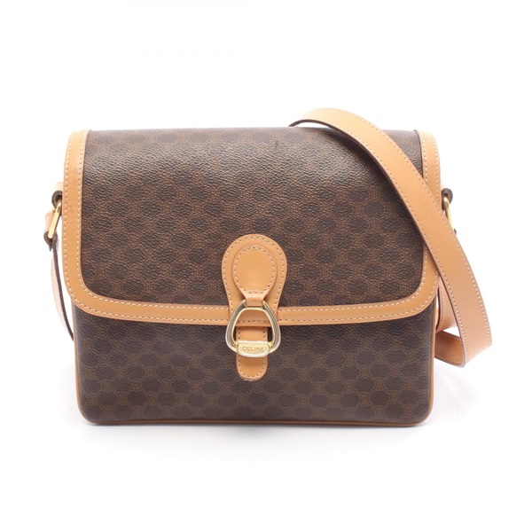CELINE Macadam crossbody Shoulder Bag canvas leather Brown Used Women