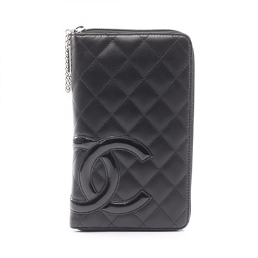 CHANEL Cambon line Around long wallet purse A26710 calfskin Patent leather Black