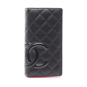 CHANEL Cambon line Bifold purse long wallet A26717 calfskin Patent leather Black