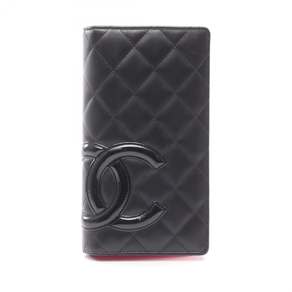 CHANEL Cambon line Bifold purse long wallet A26717 calfskin Patent leather Black