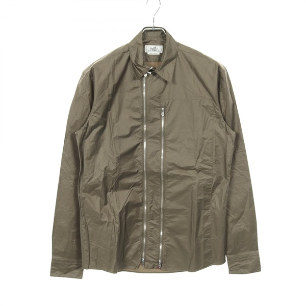HERMES nylon jacket shirt Blouson 14 1/2 37 cotton Khaki Used mens