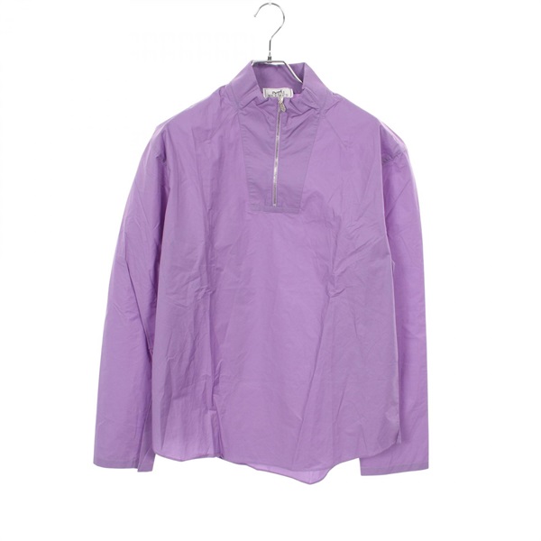 HERMES Half Zip Blouse Tops cotton Purple Used Women size 15/38