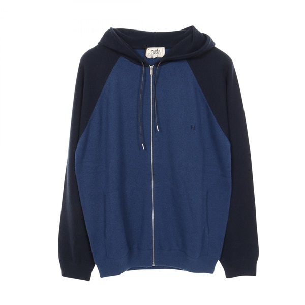 HERMES H logo knitwear sweater Hoodie #XL cashmere Blue Navy Used mens