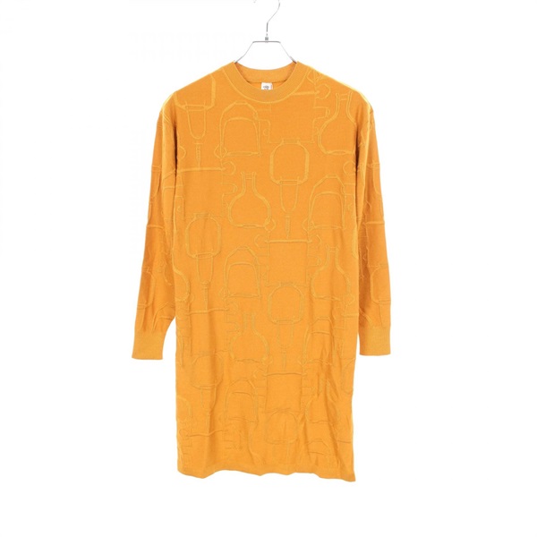 HERMES TORSADES Dress silk cashmere Yellow Used Women size 34