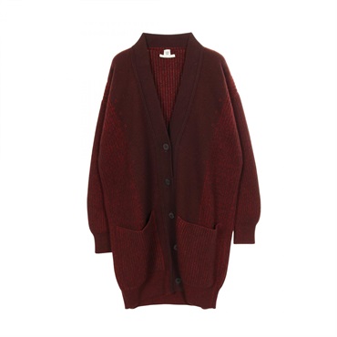 HERMES oversized long cardigan knitwear 336 cashmere Bordeaux Used Women