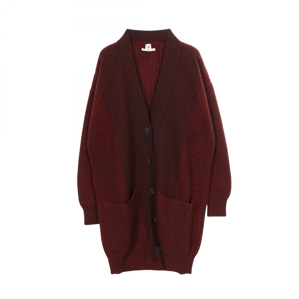 HERMES oversized long cardigan knitwear 336 cashmere Bordeaux Used Women