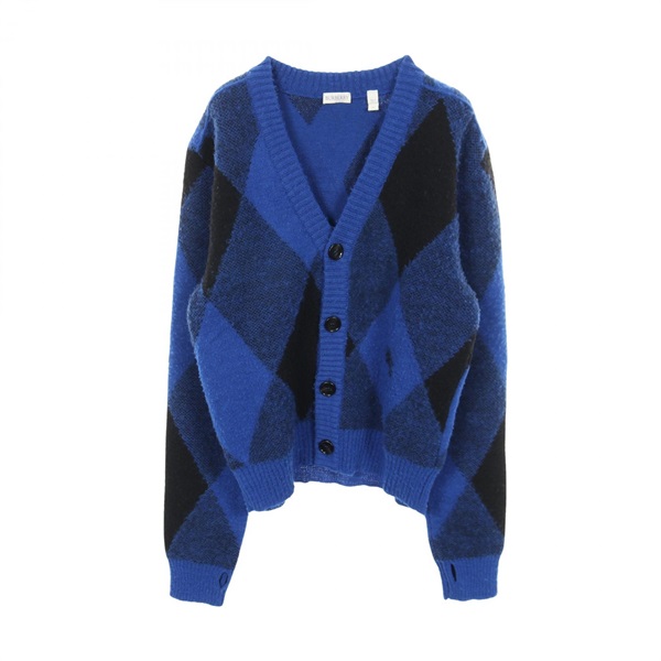 BURBERRY Argyle Check cardigan wool Blue Black #M Used mens