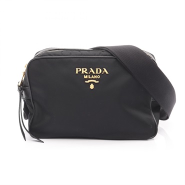 PRADA Crossbody Shoulder Bag Nylon Saffiano leather Black Used Women