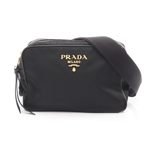 PRADA Crossbody Shoulder Bag Nylon Saffiano leather Black Used Women