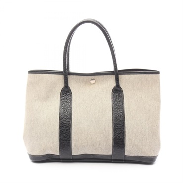 HERMES Garden party PM Tote Handbag H Toile H canvas Negonda leather Ecru Used
