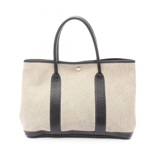 HERMES Garden party PM Tote Handbag H Toile H canvas Negonda leather Ecru Used