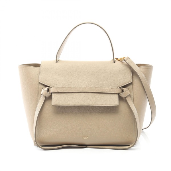 CELINE MINI 2Way Shoulder Belt Handbag leather Beige Used Women