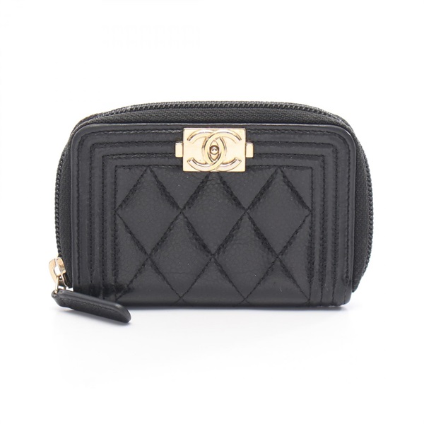 CHANEL Boy Chanel Coin purse mini wallet Around zip Black GHW Used Women CC