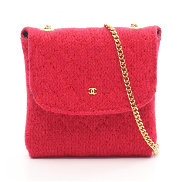 CHANEL MODE ET MAQUILLAGE Matelasse Mini Chain Pouch Shoulder Bag Fabric Red GHW