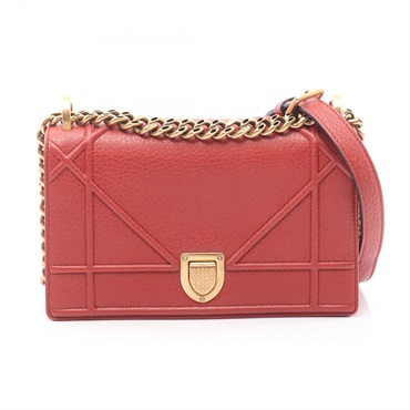 Christian Dior DIORAMA Chain Shoulder Handbag leather Bordeaux Used Women