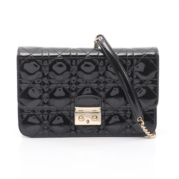 Christian Dior Cannage Chain Shoulder Crossbody Bag Patent leather Black Used