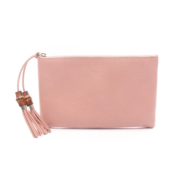 GUCCI Bamboo Business Clutch bag Pouch case 449652 leather Pink Used Women