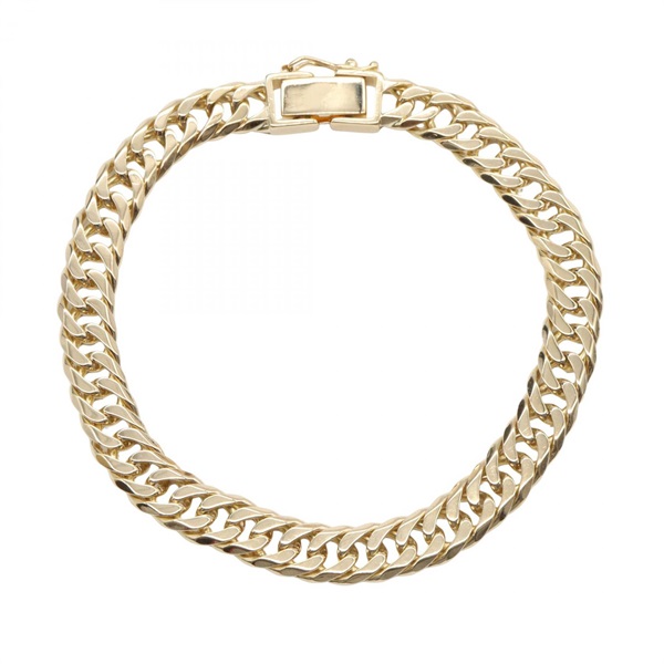 JEWELRY Double 2 Side Flat Link Chain Bracelet 18KYG Yellow Gold Used 19㎝