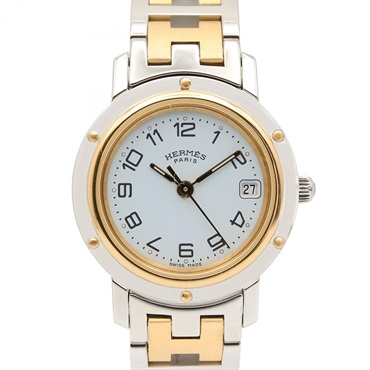 HERMES Clipper Wrist Watch CL4.220 Quartz Gold Plated Stainless Steel Used Women