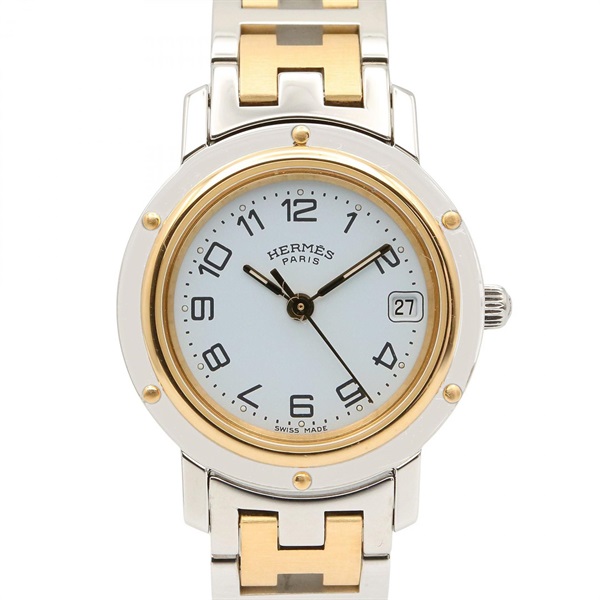 HERMES Clipper Wrist Watch CL4.220 Quartz Gold Plated Stainless Steel Used Women