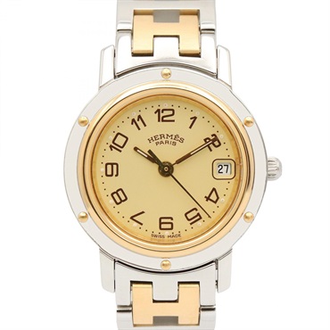 HERMES Clipper Wrist Watch CL4.220 Quartz Gold Plated Stainless Steel Used Women