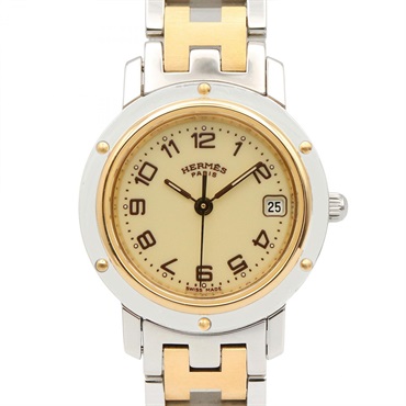 HERMES Clipper Wrist Watch CL4.220 Quartz Gold Plated Stainless Steel Used Women