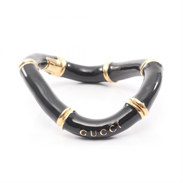 GUCCI Bamboo Cuff Bracelet Stainless Steel Gold Plated Black Used Women