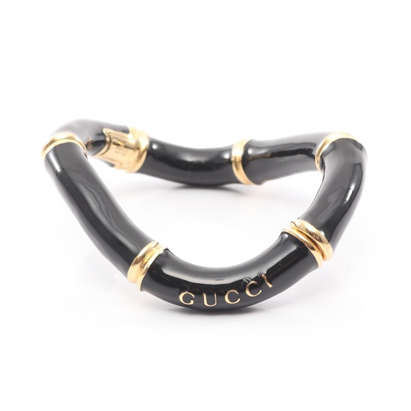 GUCCI Bamboo Cuff Bracelet Stainless Steel Gold Plated Black Used Women