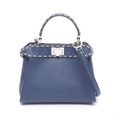FENDI Mini Peekaboo Selleria Shoulder Handbag 8BN244 leather Blue Used Women